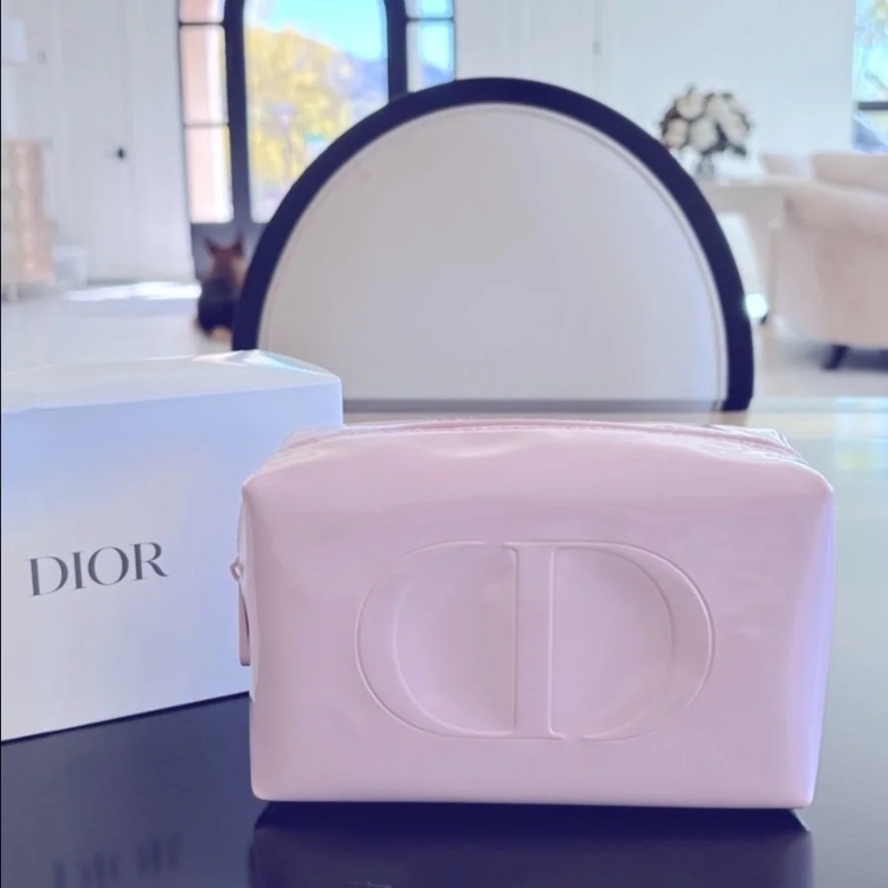 Dior Light Pink Patent Cosmetic Pouch with Embossed “CD” Logo